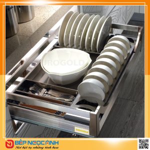 Giá bát đĩa inox hộp âm tủ, ray giảm chấn EU133800 – Eurogold