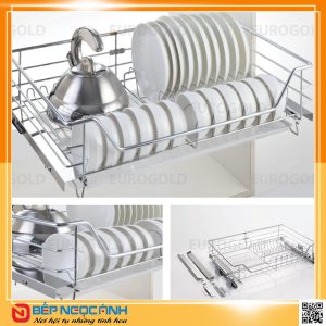 Giá bát đĩa inox nan âm tủ gắn cánh, ray giảm chấn EG6275 – Eurogold