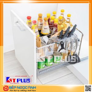 Giá dao thớt nan dẹt inox mờ, ray giảm chấn Kit Plus EC VIP.30